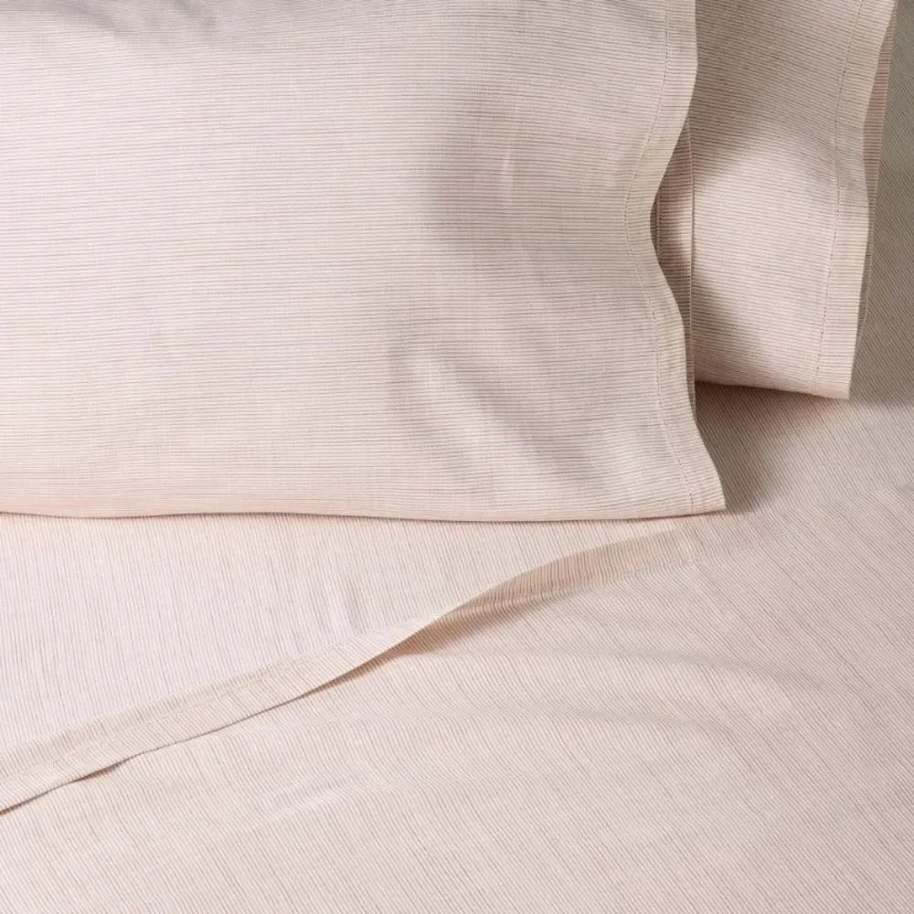 Hearth & Hand Micro Stripes Soft Neutral Rust Color Linen Blend Bedding Sheets